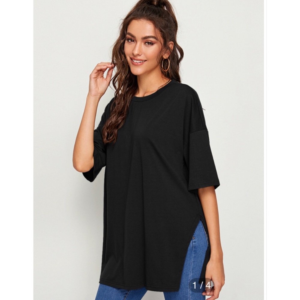 👯‍♀️Host Pick⚡️Shein Drop Shoulder Slit Side Longline Tee